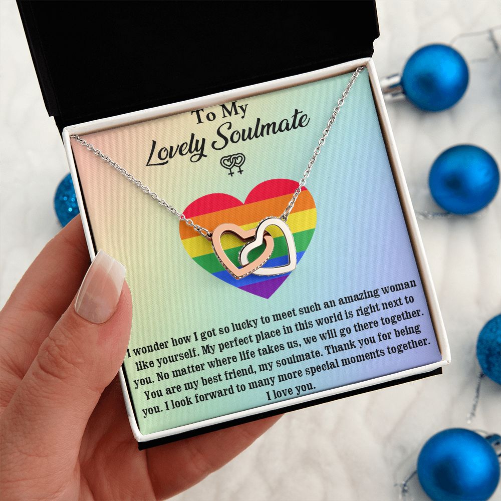 Interlocking Heart Necklace For Soulmate, For Your LGBTQ Partner, With Message Card, Pride Necklace,