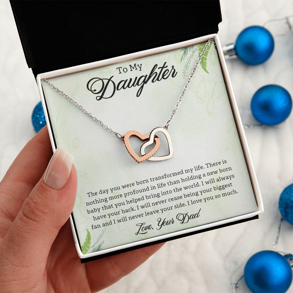 TO MY DAUGHTER, INTERLOCKING HEART NECKLACE, UNIQUE GIFT WITH MESSAGE CARD, BIRTHDAY AND DAUGHTER'S DAY GIFT FOR HER