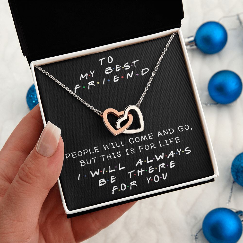 I WILL ALWAYS BE THERE FOR YOU, INTERLOCKING HEART NECKLACE WITH MESSAGE CARD, FOR SISTERS, FRIENDS, BFF, BIRTHDAY, FRIENDSHIP DAY GIFT FOR HER