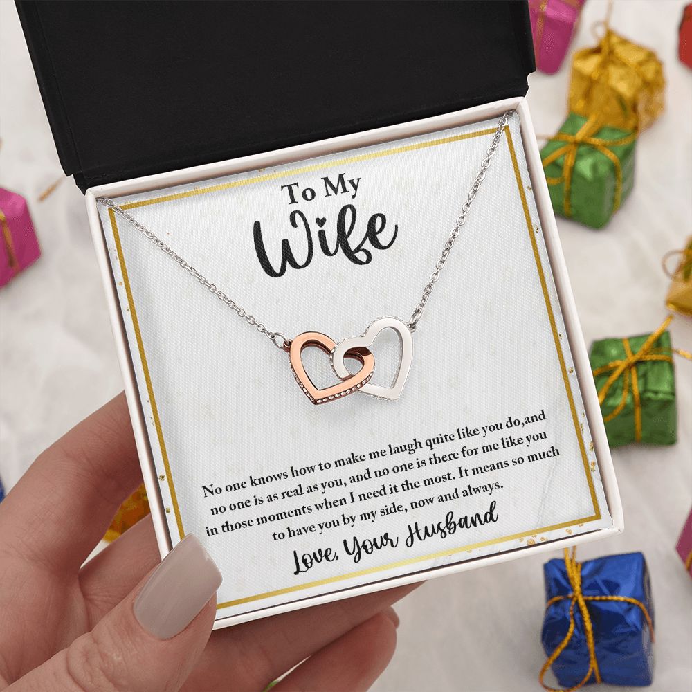 To My Wife, Interlocking Hearts Necklace, For Wife With Message Card, Birthday, Valentine's Day Gift For Her