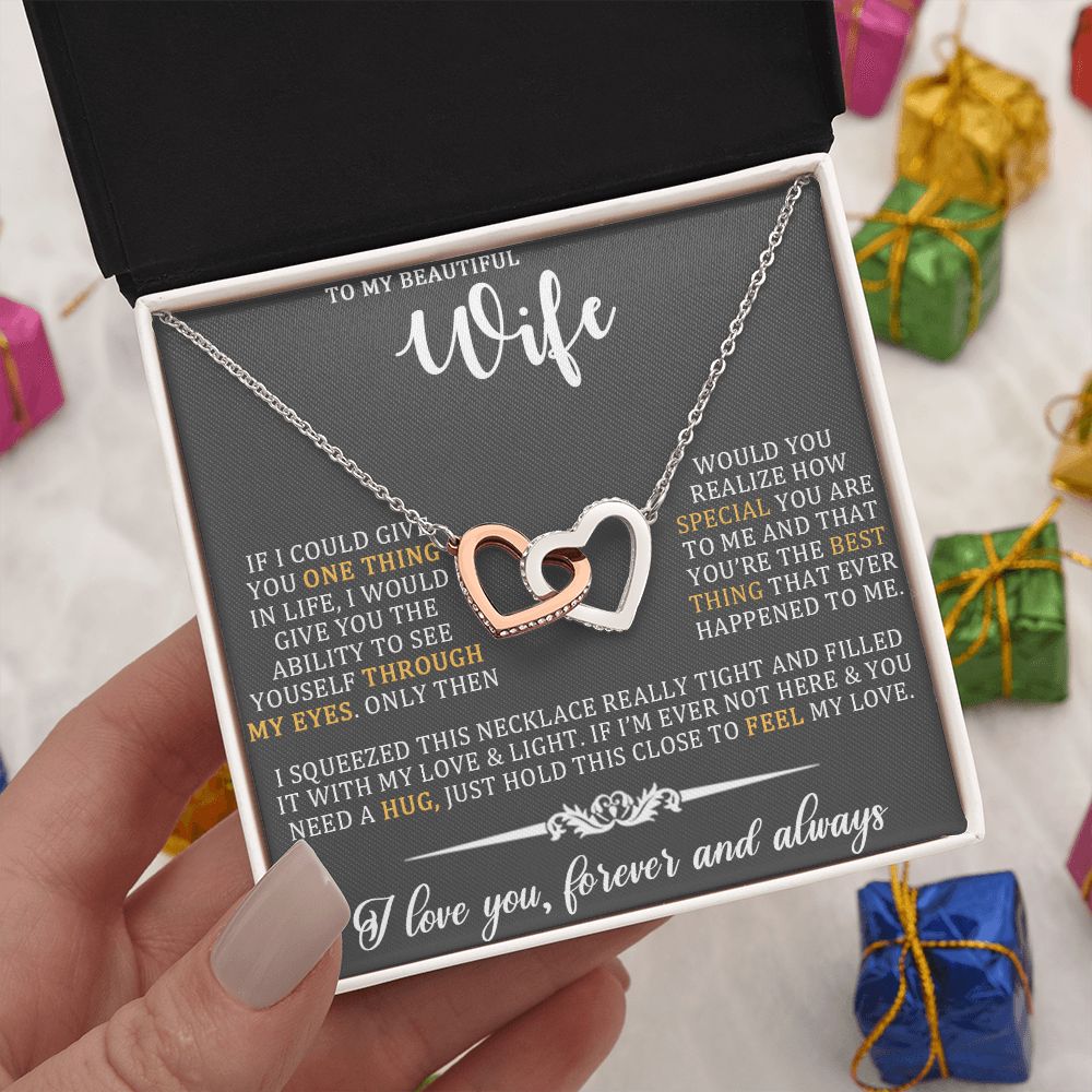 To My Beautiful Wife, Forever And Always, Interlocking Hearts Necklace, For Wife With Message Card, Birthday, Valentine's Day Gift For Her