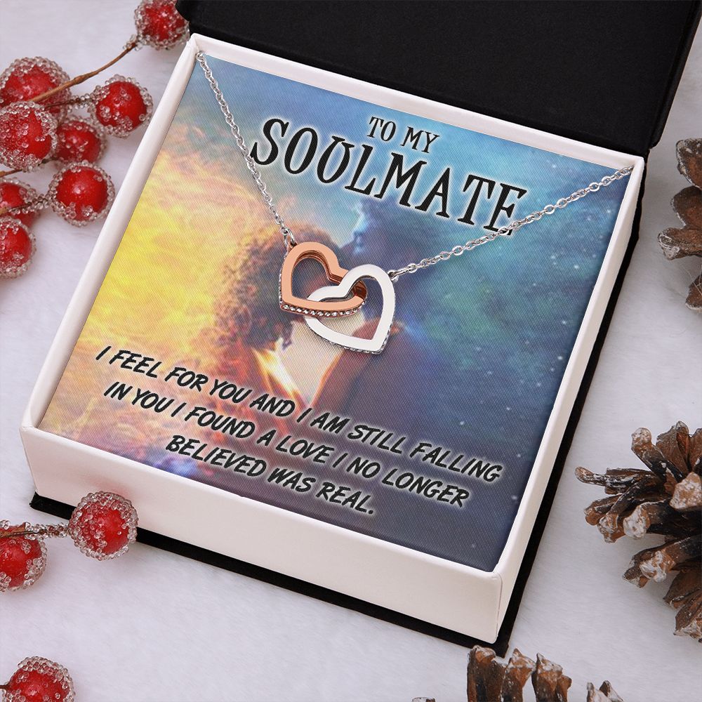 TO MY SOULMATE, INTERLOCKING HEART NECKLACE, FOR COUPLES, BIRTHDAY GIFT FOR HER, NECKLACE WITH MESSAGE CARD