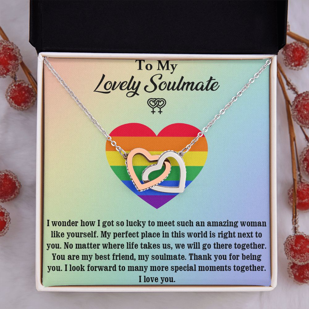 Interlocking Heart Necklace For Soulmate, For Your LGBTQ Partner, With Message Card, Pride Necklace,