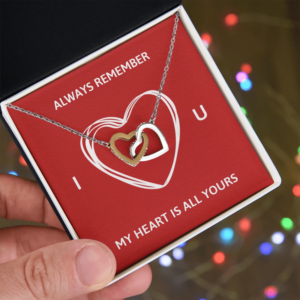 ALWAYS REMEMBER I LOVE YOU, INTERLOCKING HEART NECKLACE, FOR COUPLES, BIRTHDAY GIFT FOR HER, NECKLACE WITH MESSAGE CARD