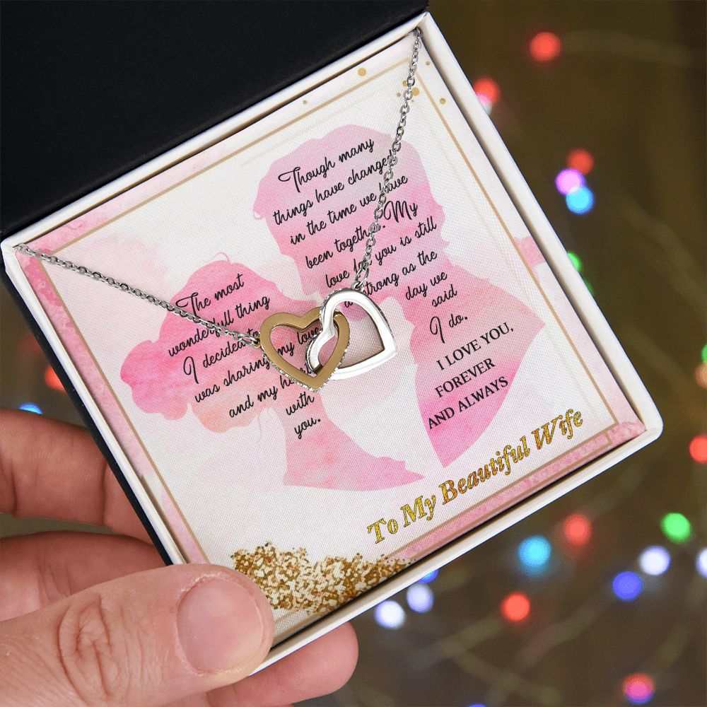 To My Wife, I Love you, Interlocking Hearts Necklace, For Wife With Message Card, Birthday, Valentine's Day Gift For Her