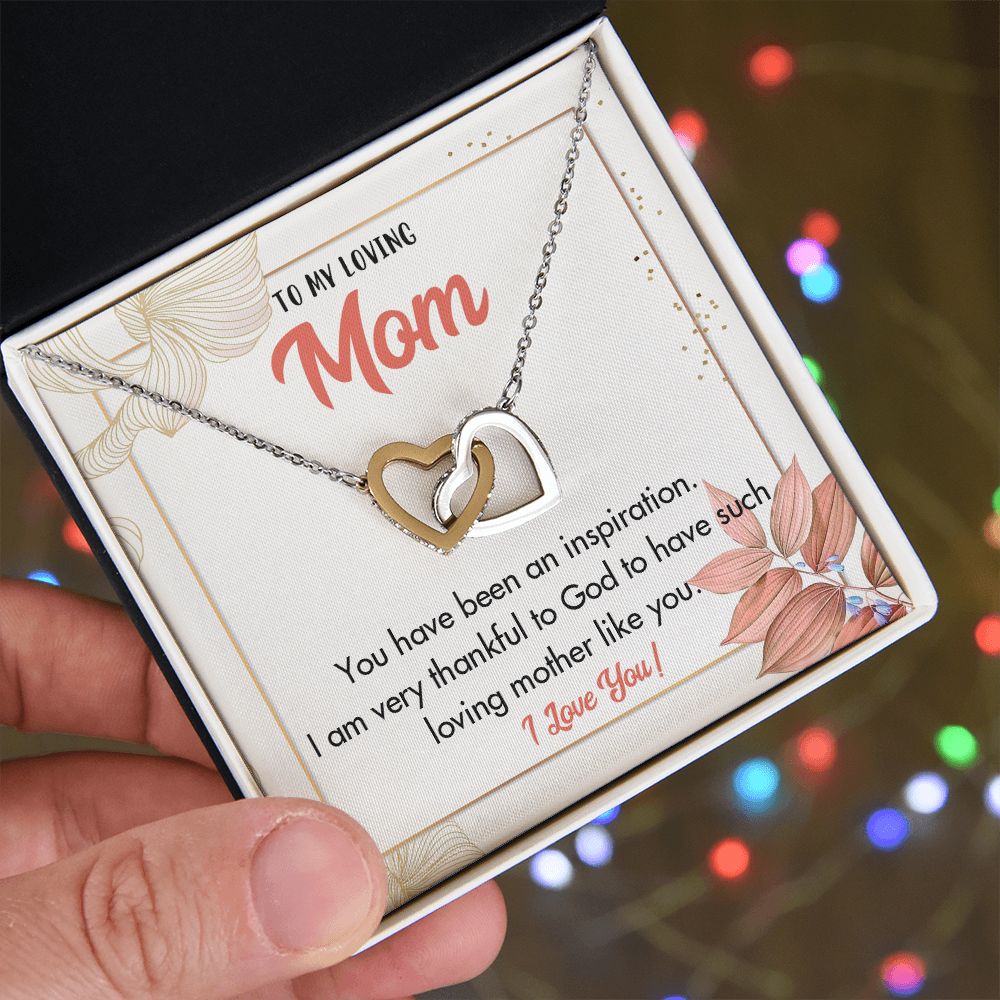 TO MY LOVING MOM, INTERLOCKING HEART NECKLACE FOR MOM, NECKLACE WITH MESSAGE CARD, BIRTHDAY, MOTHER'S DAY GIFT FOR HER