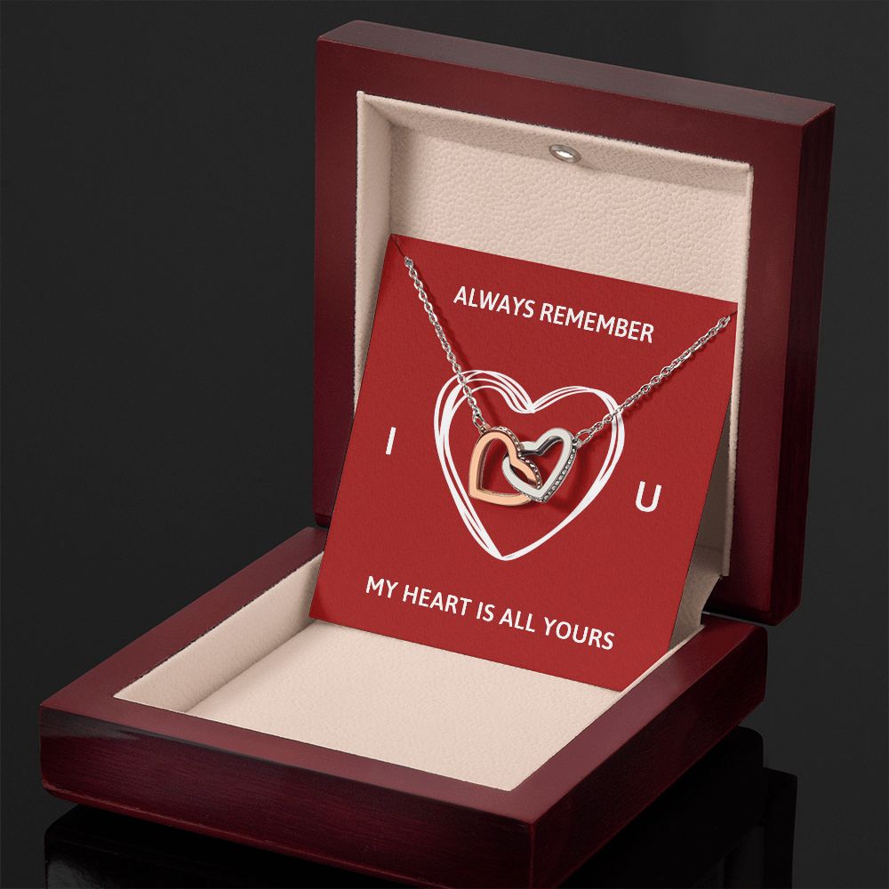 ALWAYS REMEMBER I LOVE YOU, INTERLOCKING HEART NECKLACE, FOR COUPLES, BIRTHDAY GIFT FOR HER, NECKLACE WITH MESSAGE CARD