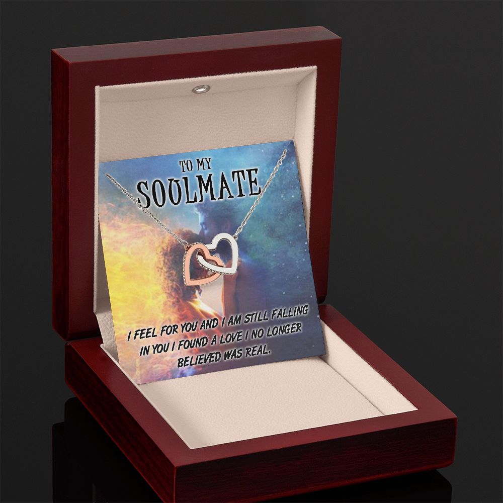 TO MY SOULMATE, INTERLOCKING HEART NECKLACE, FOR COUPLES, BIRTHDAY GIFT FOR HER, NECKLACE WITH MESSAGE CARD