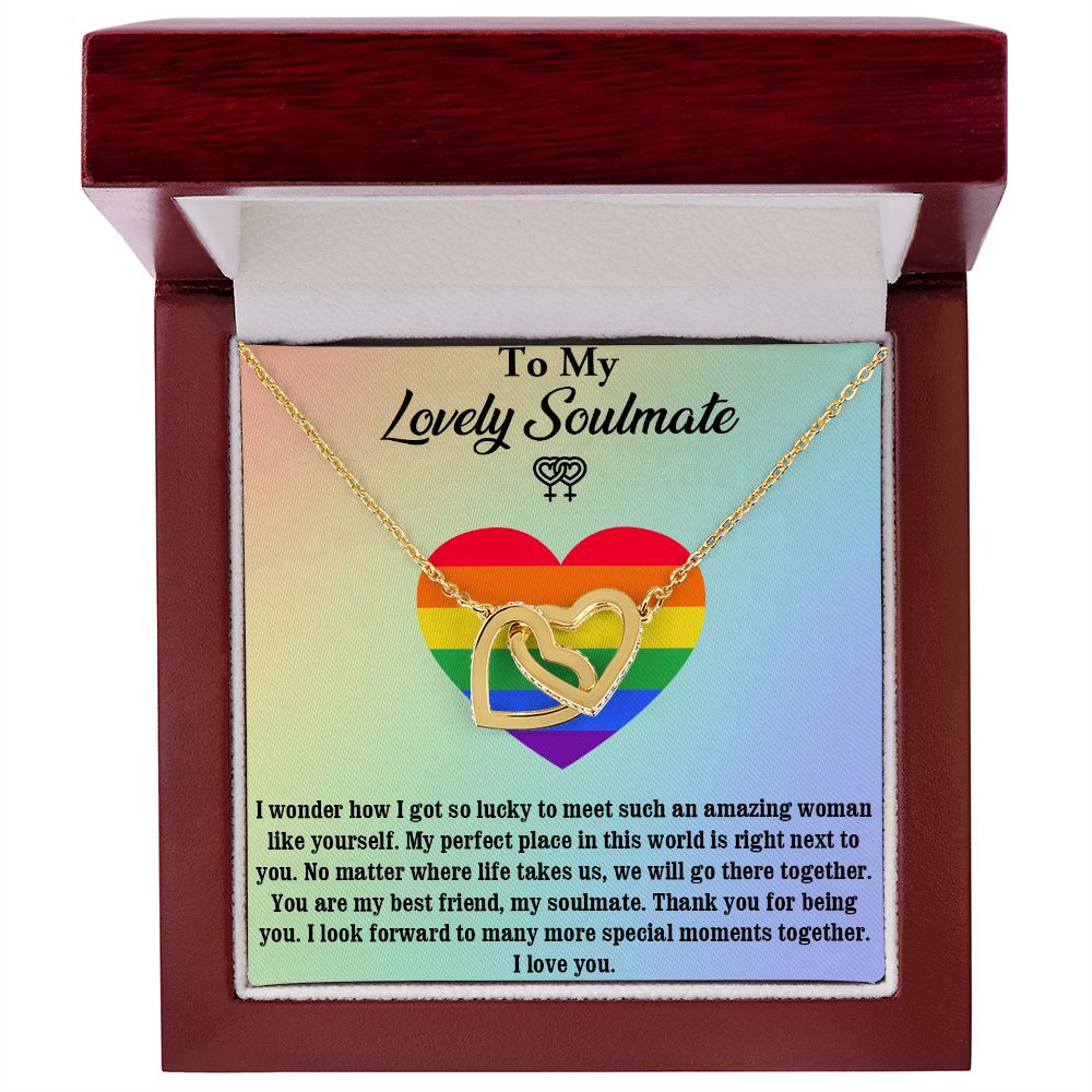 Interlocking Heart Necklace For Soulmate, For Your LGBTQ Partner, With Message Card, Pride Necklace,