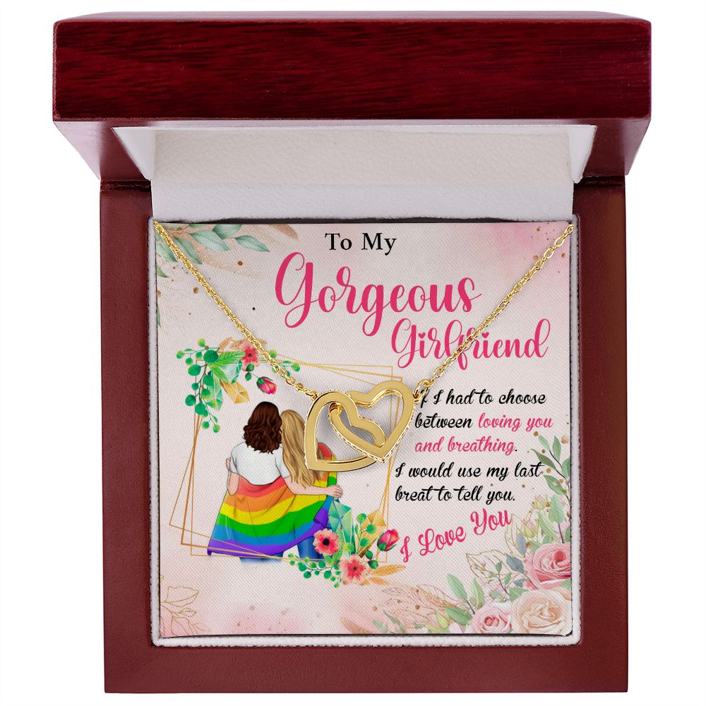 MY GORGEOUS GIRLFRIEND, INTERLOCKING HEART NECKLACE FOR LOVELY SOULMATE, FOR YOUR LGBTQ PARTNER, WITH MESSAGE CARD, PRIDE NECKLACE,