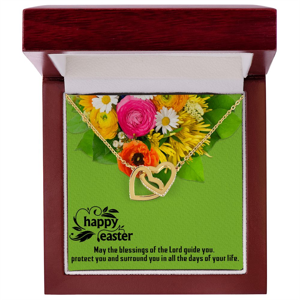 HAPPY EASTER, INTERLOCKING HEART NECKLACE WITH MESSAGE CARD, EASTER DAY GIFT FOR FAMILY AND FRIENDS