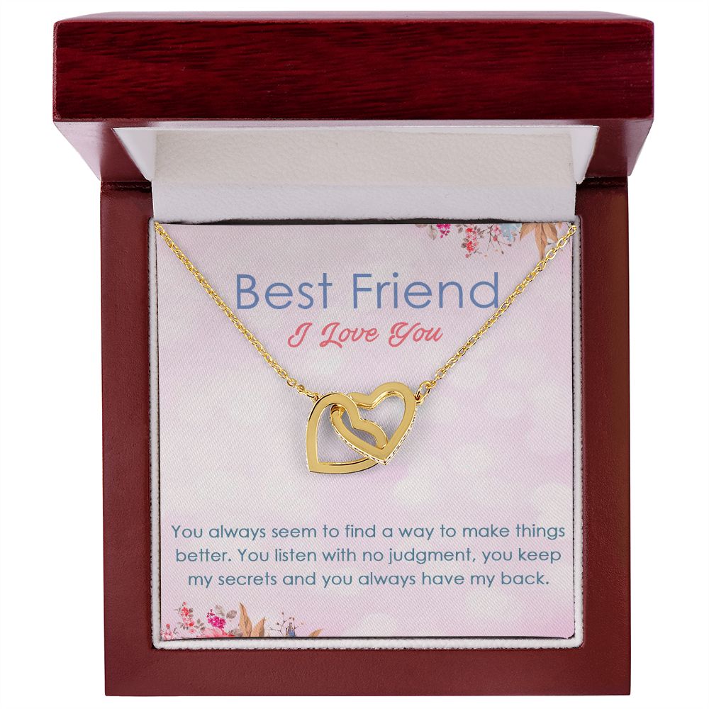 BEST FRIEND I LOVE YOU, INTERLOCKING HEART NECKLACE WITH MESSAGE CARD, FOR SISTERS, FRIENDS, BFF, BIRTHDAY, FRIENDSHIP DAY GIFT FOR HER