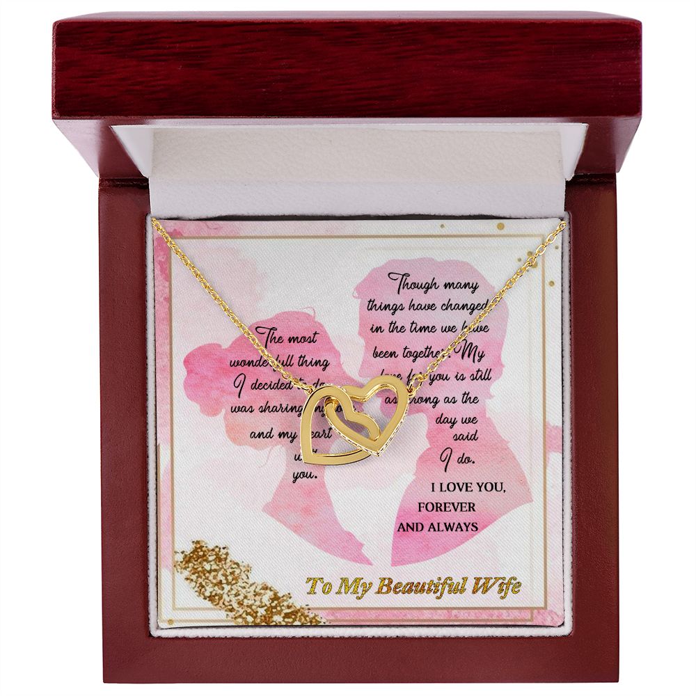 To My Wife, I Love you, Interlocking Hearts Necklace, For Wife With Message Card, Birthday, Valentine's Day Gift For Her