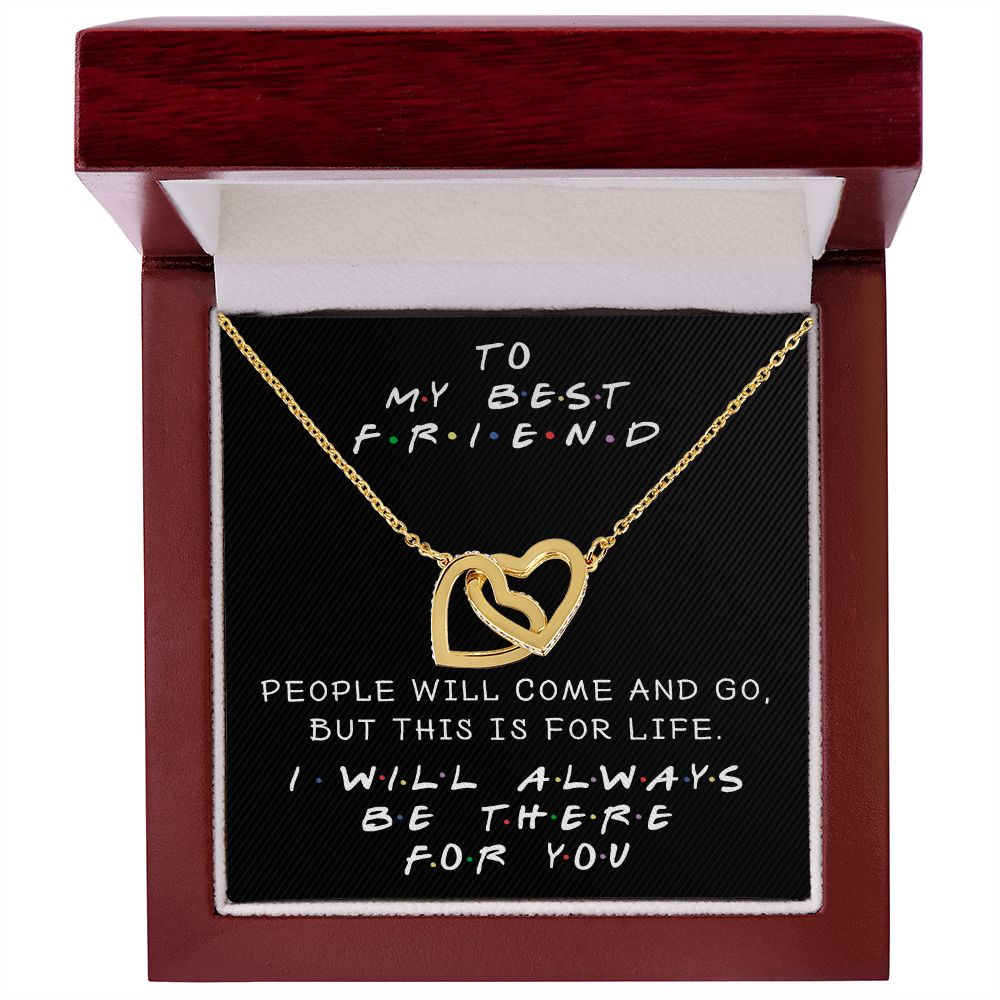 I WILL ALWAYS BE THERE FOR YOU, INTERLOCKING HEART NECKLACE WITH MESSAGE CARD, FOR SISTERS, FRIENDS, BFF, BIRTHDAY, FRIENDSHIP DAY GIFT FOR HER