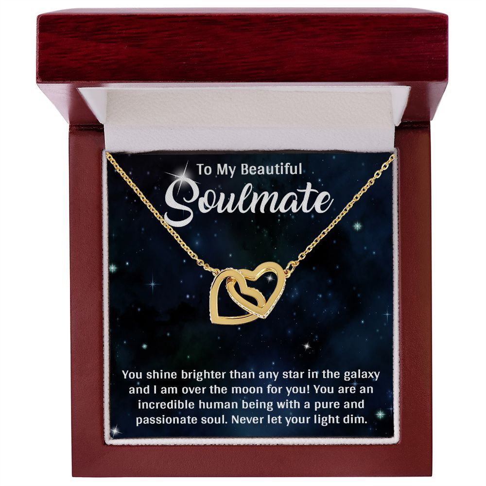 TO MY BEAUTIFUL SOULMATE, INTERLOCKING HEART NECKLACE, FOR COUPLES, BIRTHDAY GIFT FOR HER, NECKLACE WITH MESSAGE CARD