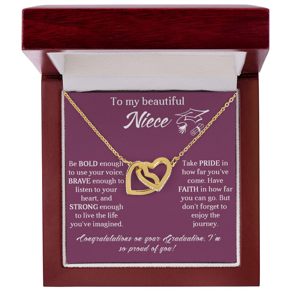 TO MY BEAUTIFUL NIECE, INTERLOCKING HEART NECKLACE FOR YOUR NIECE ON HER GRADUATION, CONGRATULATION GIFT FOR HER