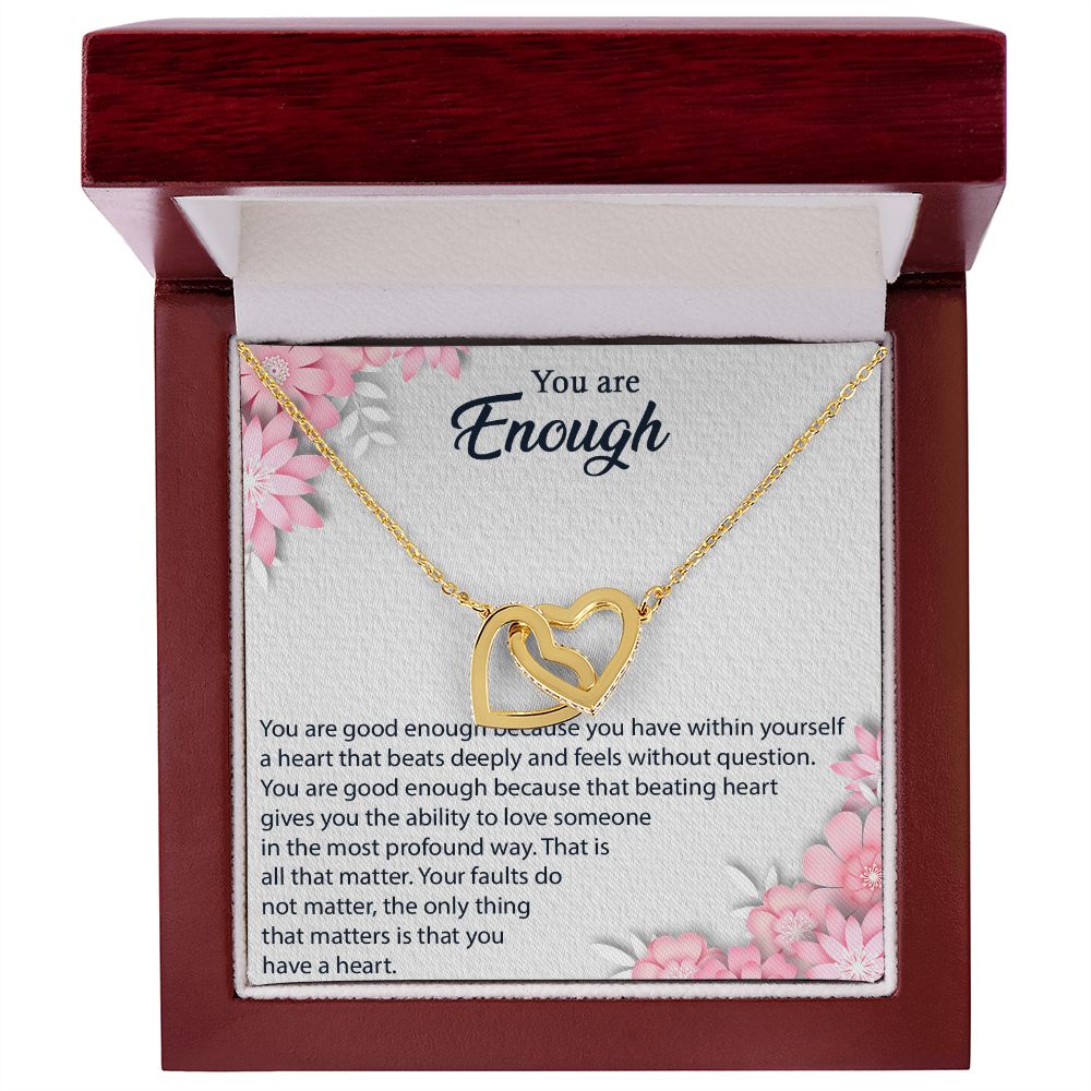 YOU ARE ENOUGH, INTERLOCKING HEART NECKLACE FOR HER, UNIQUE GIFT WITH MESSAGE CARD, GIFT FOR ALL OCCASION