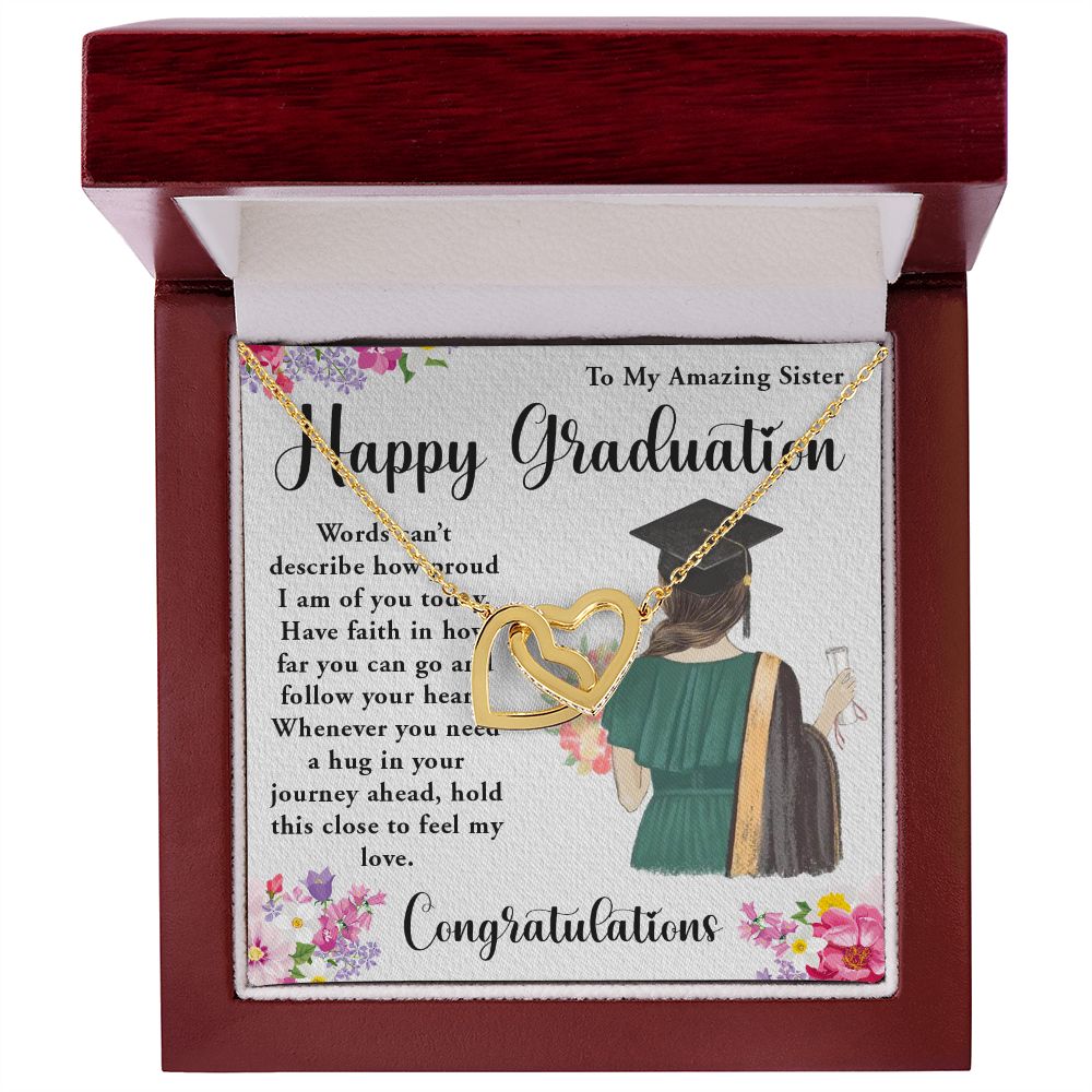 TO MY AMAZING SISTER, INTERLOCKING HEART NECKLACE FOR YOUR SISTER ON HER GRADUATION, CONGRATULATION GIFT FOR HER