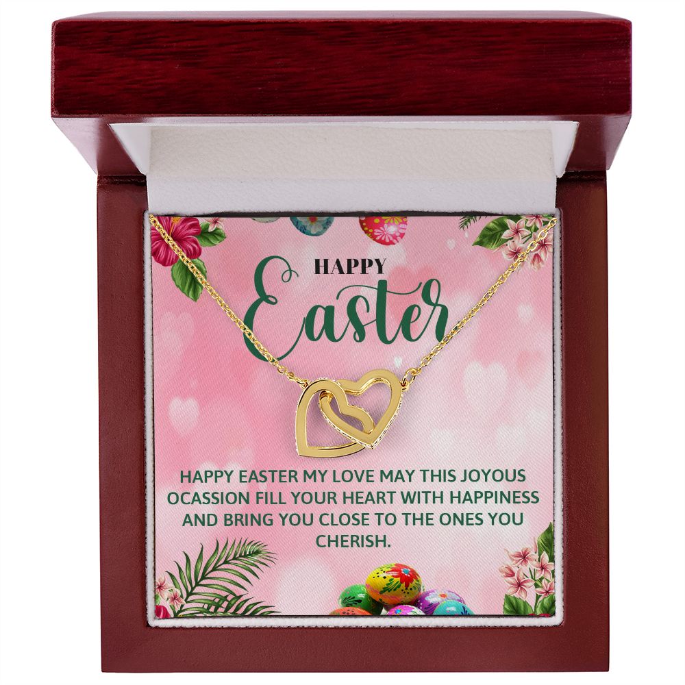 HAPPY EASTER, INTERLOCKING HEART NECKLACE WITH MESSAGE CARD, EASTER GIFT FOR FAMILY AND FRIENDS