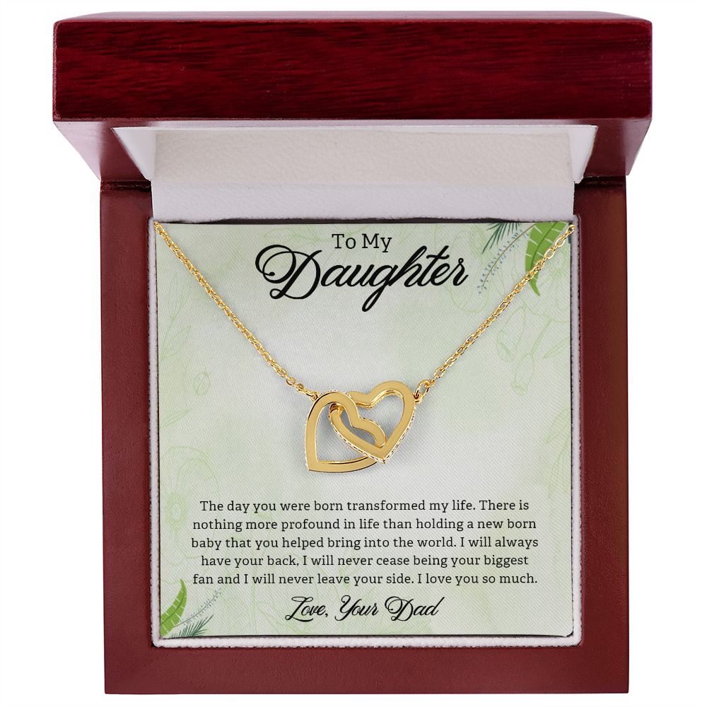 TO MY DAUGHTER, INTERLOCKING HEART NECKLACE, UNIQUE GIFT WITH MESSAGE CARD, BIRTHDAY AND DAUGHTER'S DAY GIFT FOR HER