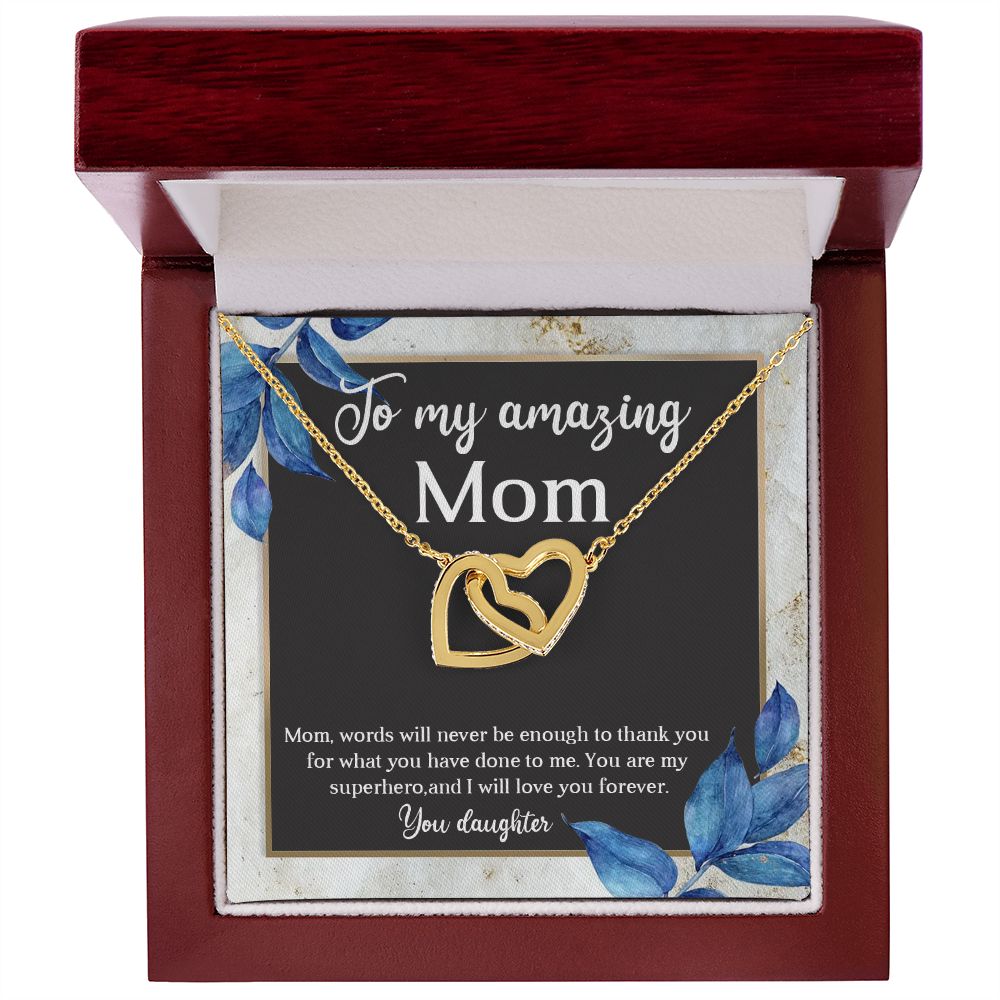 TO MY AMAZING MOM, INTERLOCKING HEART NECKLACE FOR MOM, NECKLACE WITH MESSAGE CARD, BIRTHDAY, MOTHER'S DAY GIFT FOR HER