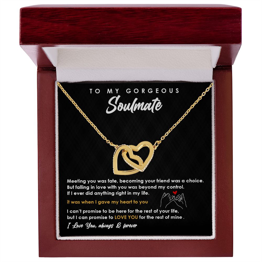 TO MY GORGEOUS SOULMATE I LOVE YOU, INTERLOCKING HEART NECKLACE, FOR COUPLES, BIRTHDAY GIFT FOR HER, NECKLACE WITH MESSAGE CARD