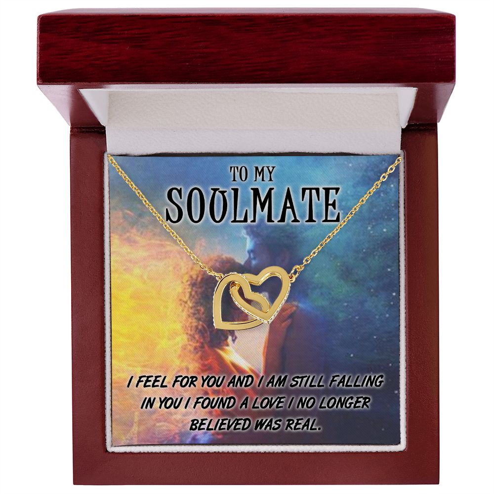 TO MY SOULMATE, INTERLOCKING HEART NECKLACE, FOR COUPLES, BIRTHDAY GIFT FOR HER, NECKLACE WITH MESSAGE CARD