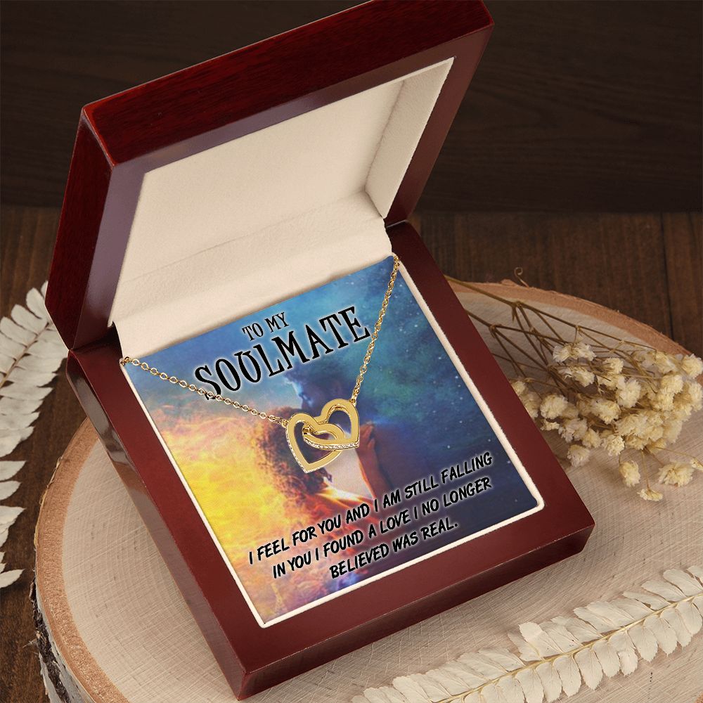 TO MY SOULMATE, INTERLOCKING HEART NECKLACE, FOR COUPLES, BIRTHDAY GIFT FOR HER, NECKLACE WITH MESSAGE CARD