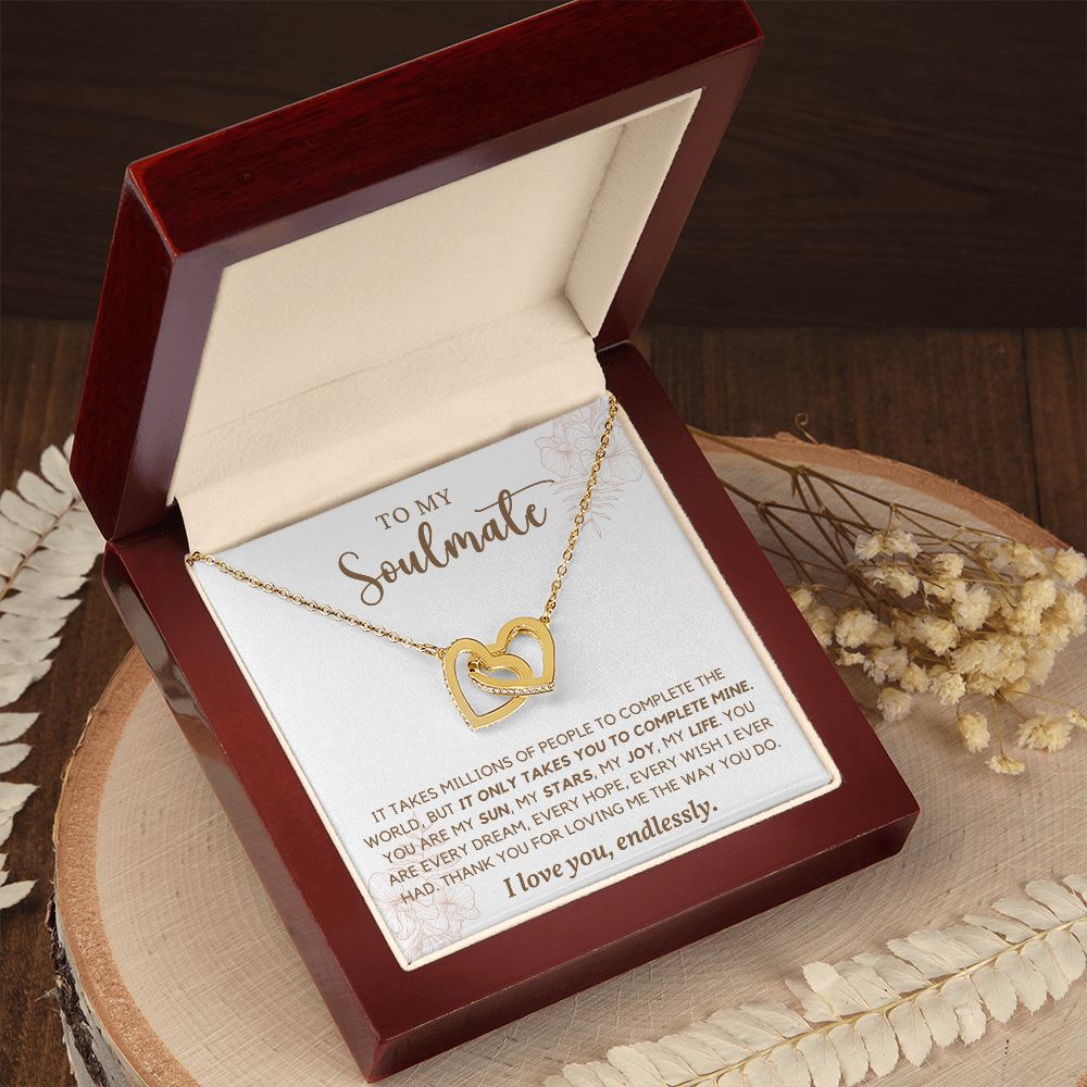 To My Soulmate I Love You Endlessly, Interlocking Heart Necklace, Gift For Her, Birthday, Anniversary Gift For Wife