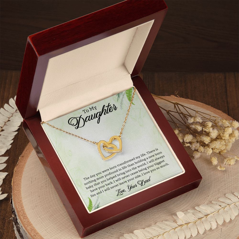 TO MY DAUGHTER, INTERLOCKING HEART NECKLACE, UNIQUE GIFT WITH MESSAGE CARD, BIRTHDAY AND DAUGHTER'S DAY GIFT FOR HER