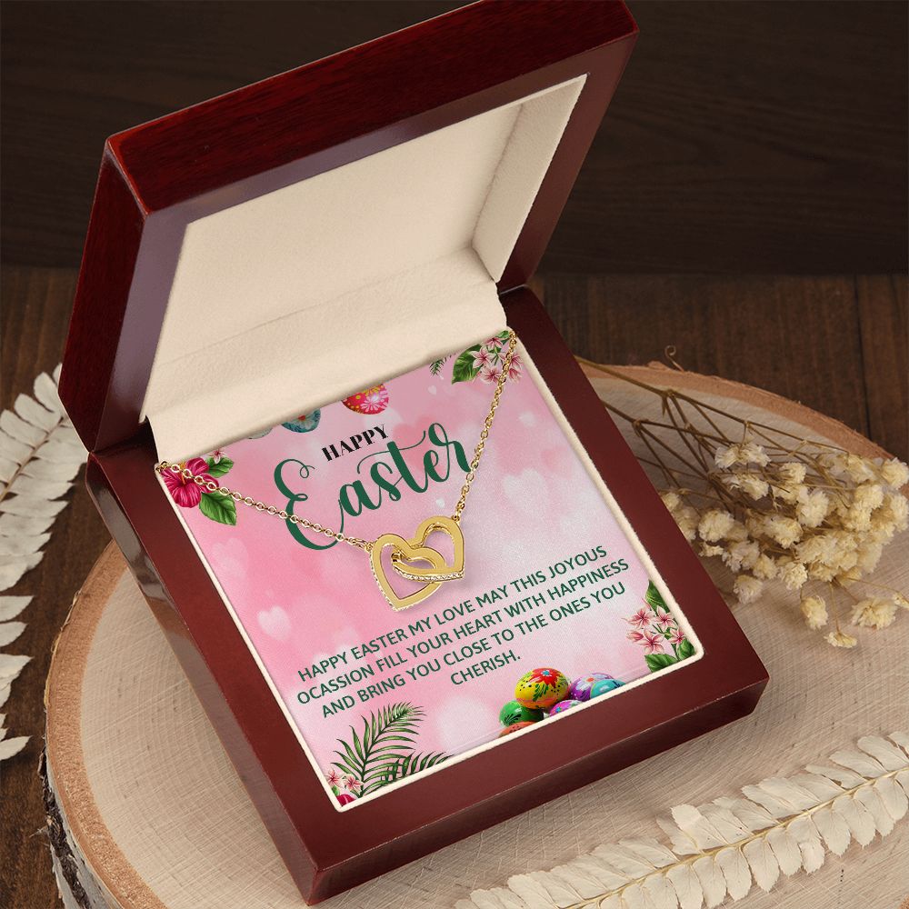 HAPPY EASTER, INTERLOCKING HEART NECKLACE WITH MESSAGE CARD, EASTER GIFT FOR FAMILY AND FRIENDS