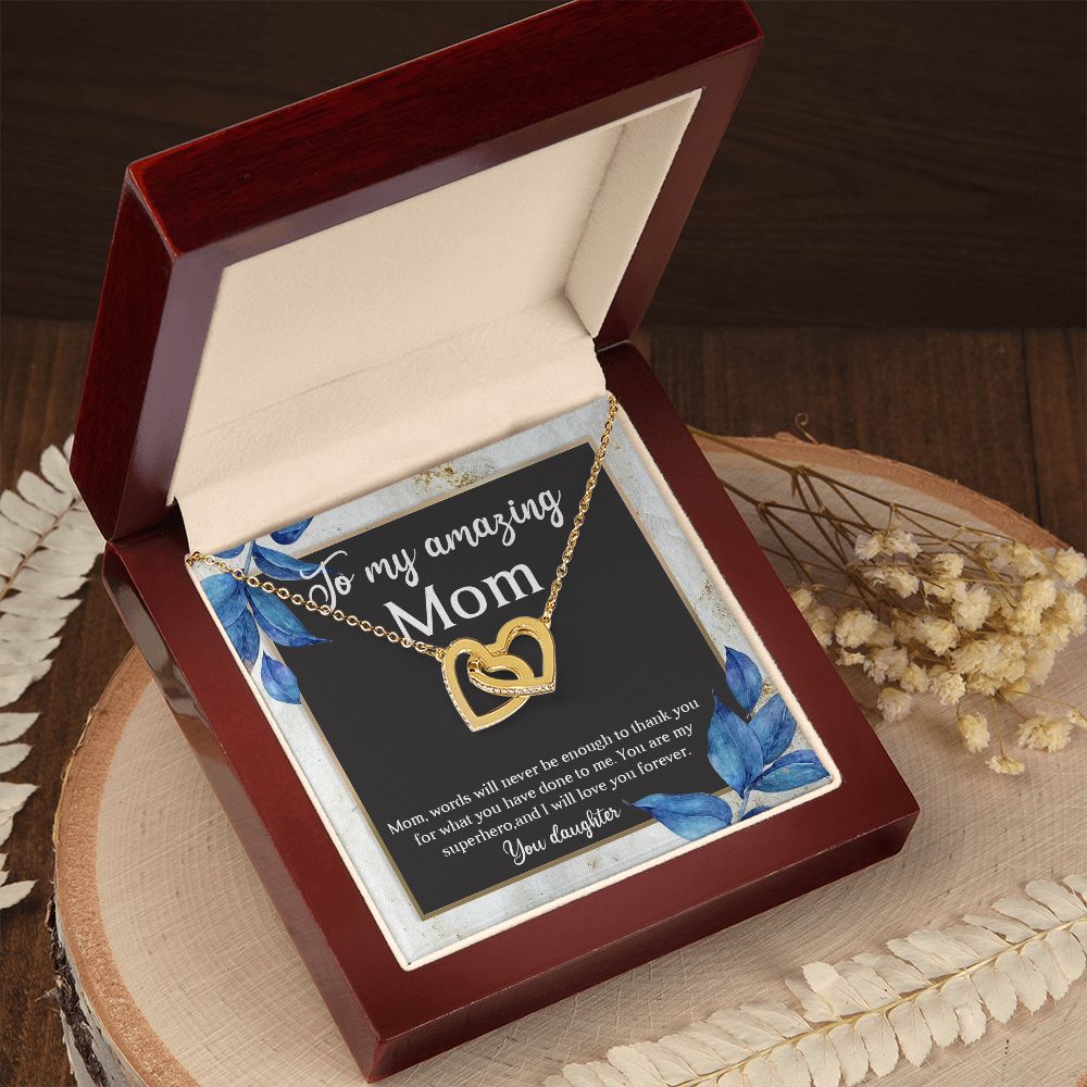 TO MY AMAZING MOM, INTERLOCKING HEART NECKLACE FOR MOM, NECKLACE WITH MESSAGE CARD, BIRTHDAY, MOTHER'S DAY GIFT FOR HER