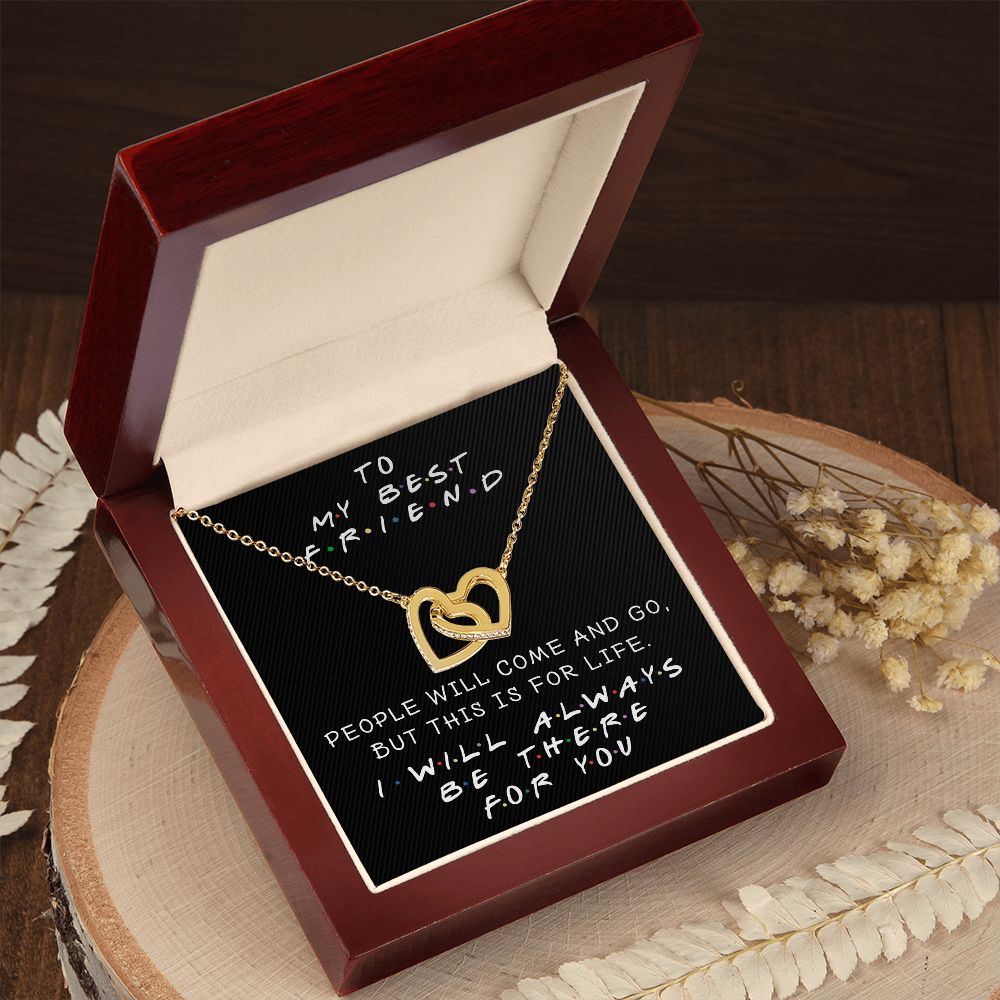 I WILL ALWAYS BE THERE FOR YOU, INTERLOCKING HEART NECKLACE WITH MESSAGE CARD, FOR SISTERS, FRIENDS, BFF, BIRTHDAY, FRIENDSHIP DAY GIFT FOR HER