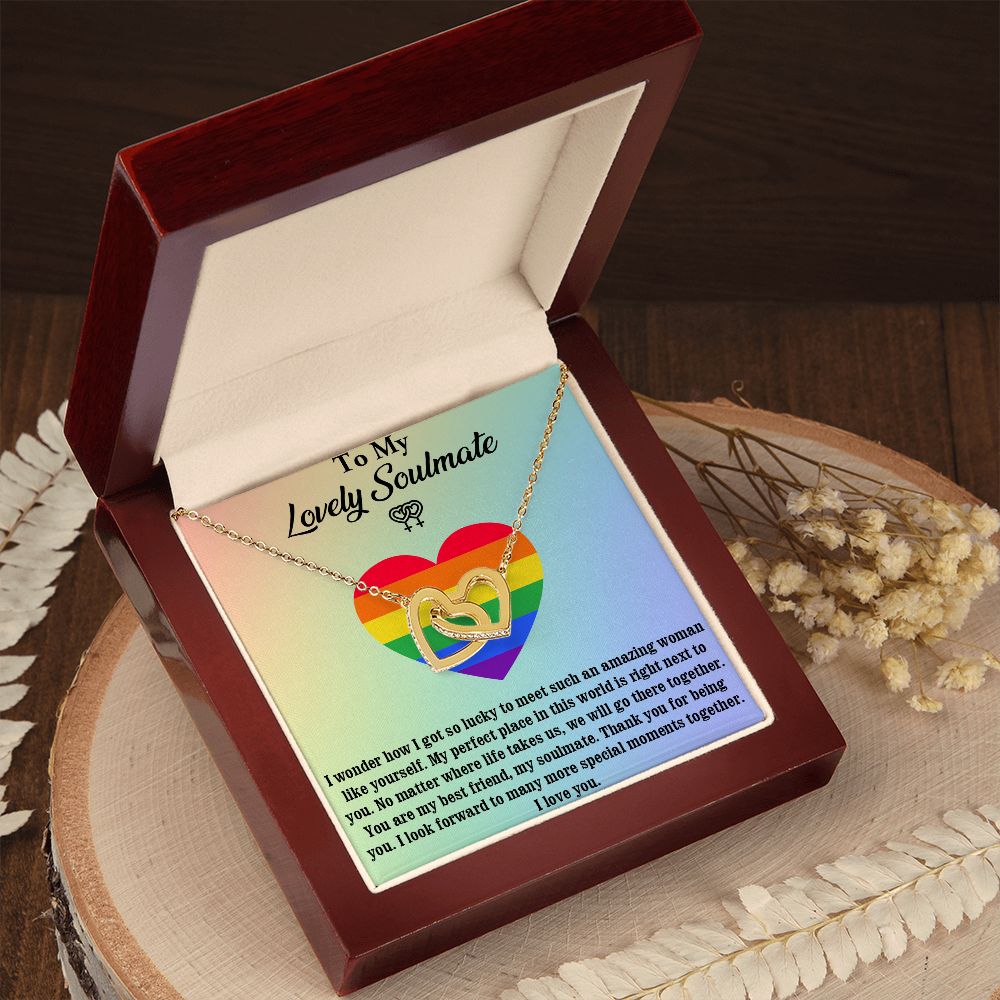 Interlocking Heart Necklace For Soulmate, For Your LGBTQ Partner, With Message Card, Pride Necklace,