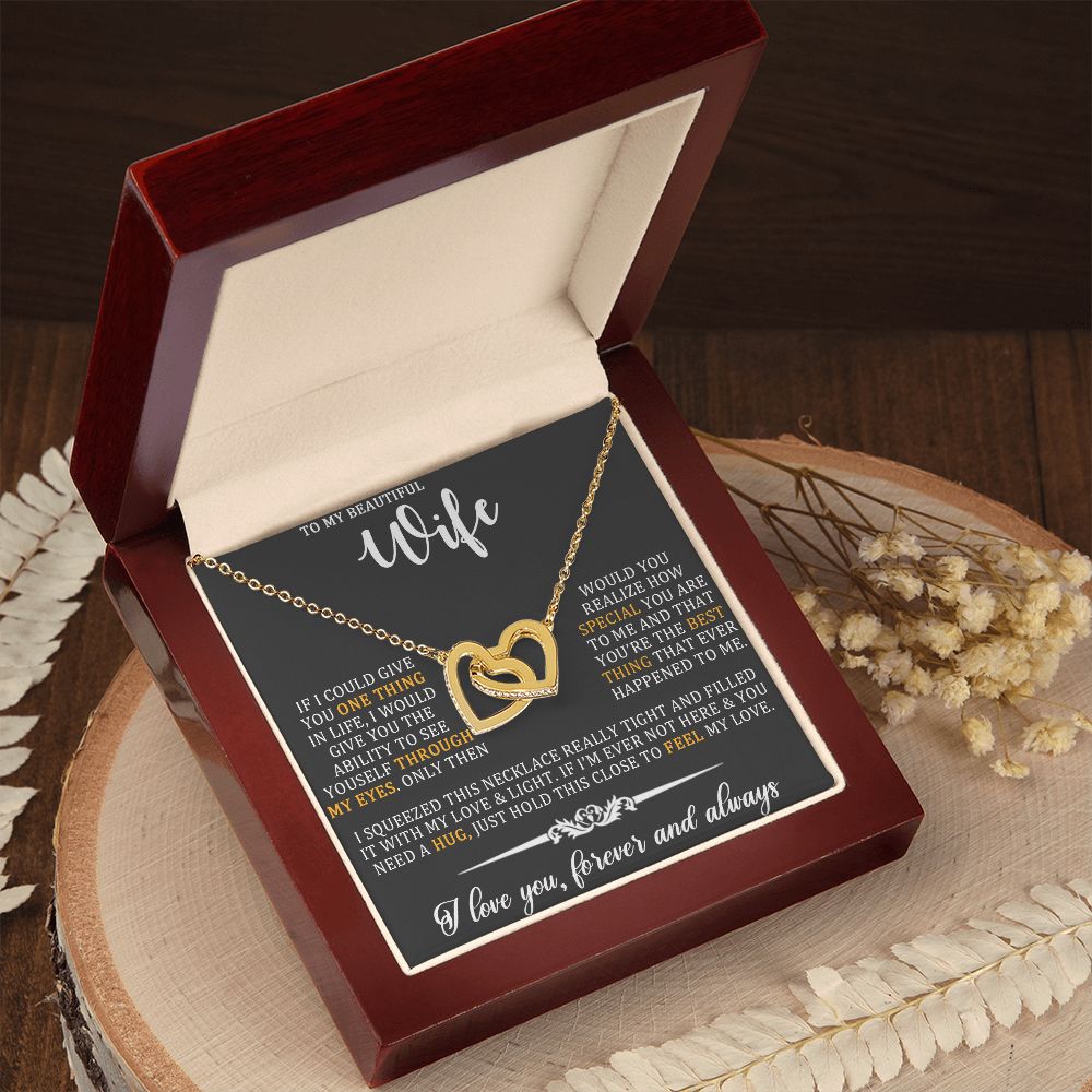 To My Beautiful Wife, Forever And Always, Interlocking Hearts Necklace, For Wife With Message Card, Birthday, Valentine's Day Gift For Her