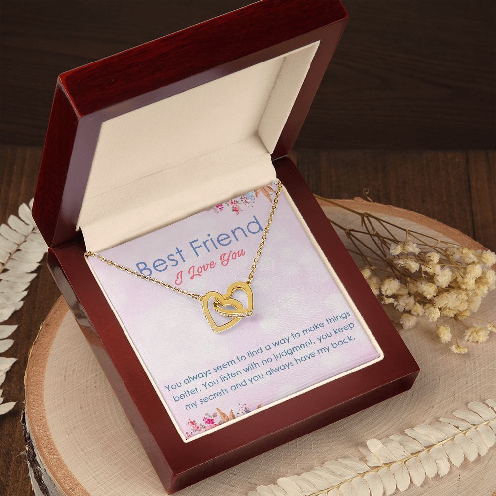 BEST FRIEND I LOVE YOU, INTERLOCKING HEART NECKLACE WITH MESSAGE CARD, FOR SISTERS, FRIENDS, BFF, BIRTHDAY, FRIENDSHIP DAY GIFT FOR HER