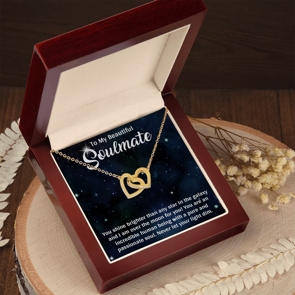 TO MY BEAUTIFUL SOULMATE, INTERLOCKING HEART NECKLACE, FOR COUPLES, BIRTHDAY GIFT FOR HER, NECKLACE WITH MESSAGE CARD