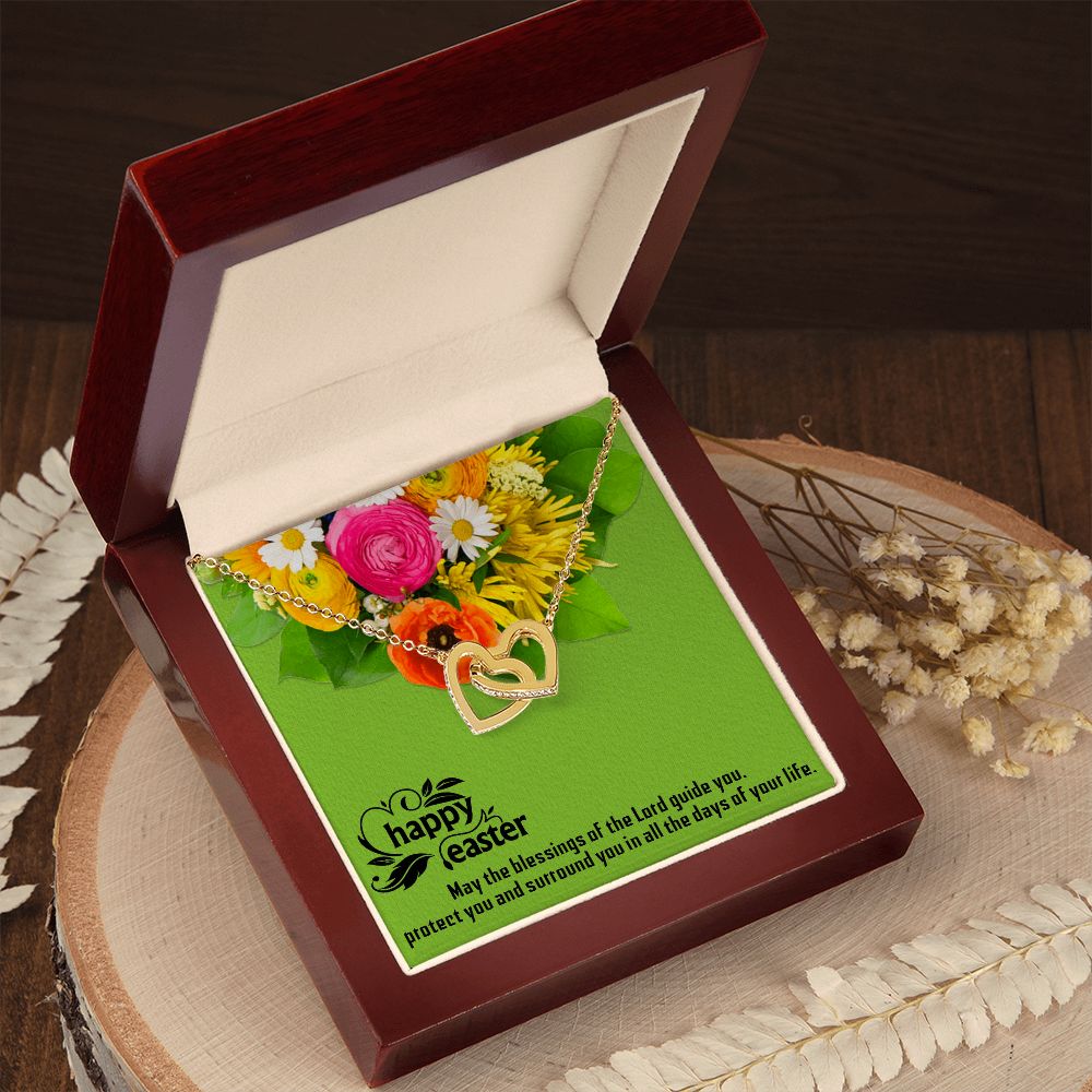 HAPPY EASTER, INTERLOCKING HEART NECKLACE WITH MESSAGE CARD, EASTER DAY GIFT FOR FAMILY AND FRIENDS
