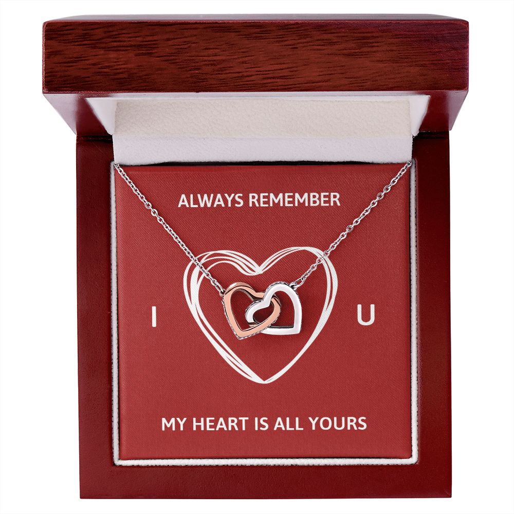 ALWAYS REMEMBER I LOVE YOU, INTERLOCKING HEART NECKLACE, FOR COUPLES, BIRTHDAY GIFT FOR HER, NECKLACE WITH MESSAGE CARD