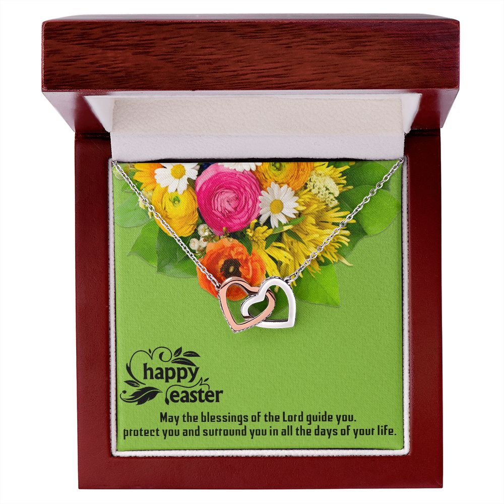 HAPPY EASTER, INTERLOCKING HEART NECKLACE WITH MESSAGE CARD, EASTER DAY GIFT FOR FAMILY AND FRIENDS