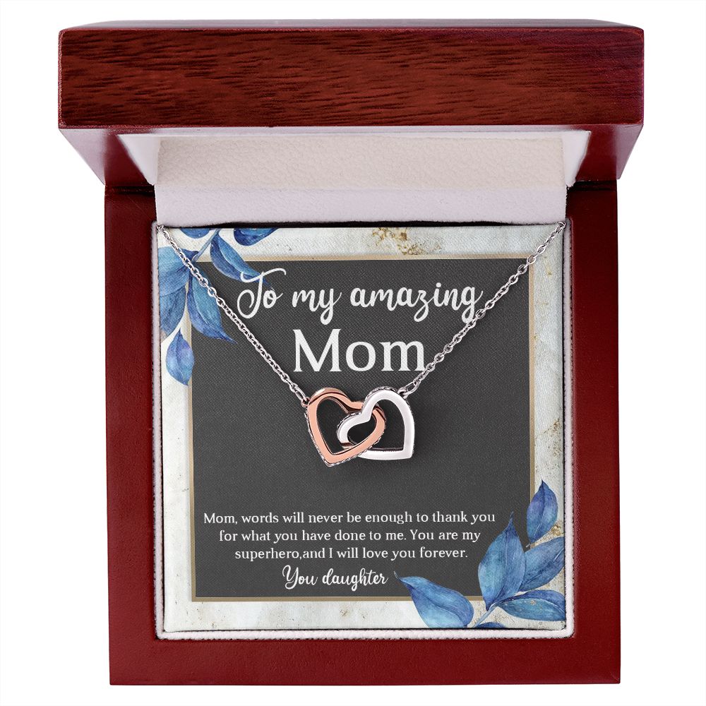 TO MY AMAZING MOM, INTERLOCKING HEART NECKLACE FOR MOM, NECKLACE WITH MESSAGE CARD, BIRTHDAY, MOTHER'S DAY GIFT FOR HER