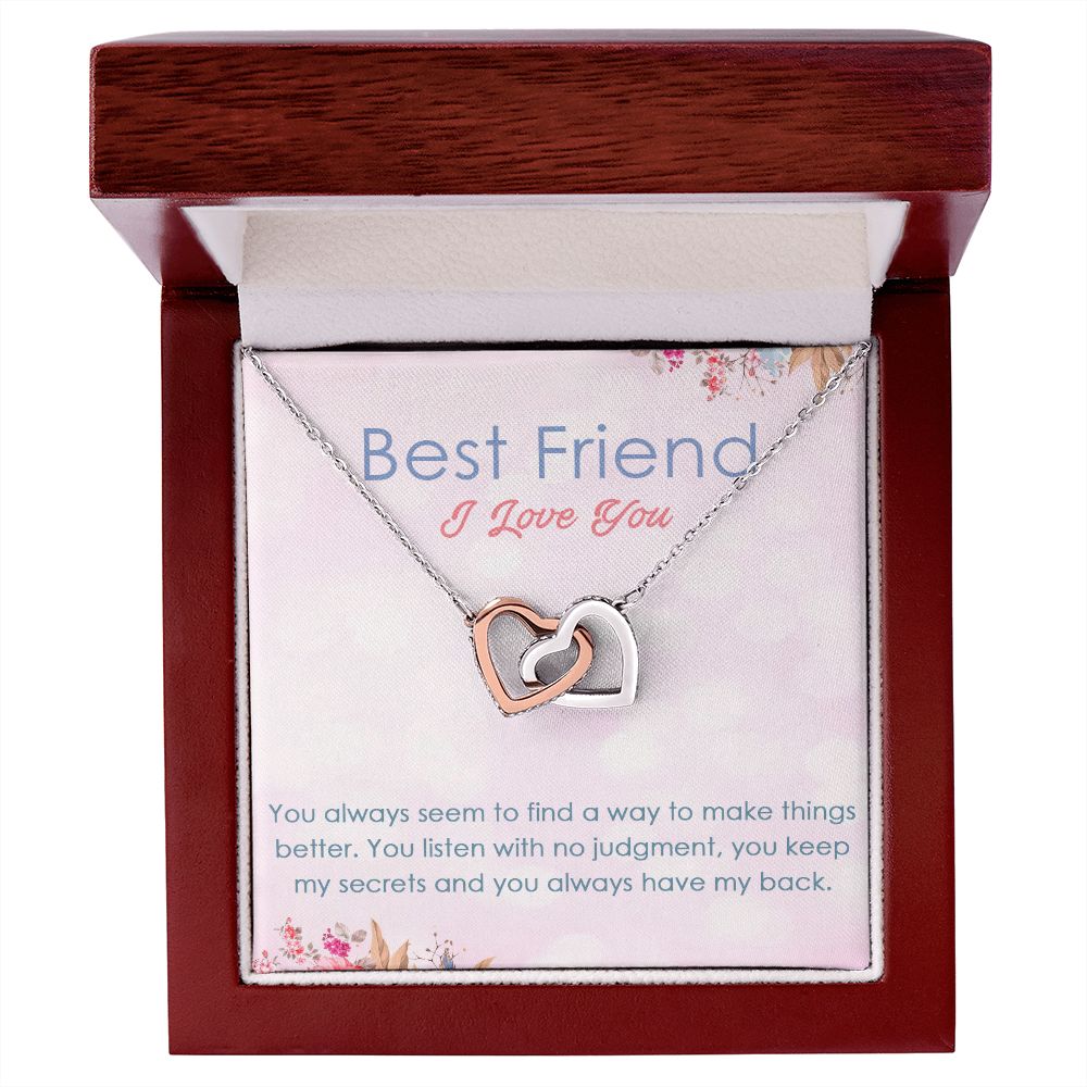 BEST FRIEND I LOVE YOU, INTERLOCKING HEART NECKLACE WITH MESSAGE CARD, FOR SISTERS, FRIENDS, BFF, BIRTHDAY, FRIENDSHIP DAY GIFT FOR HER