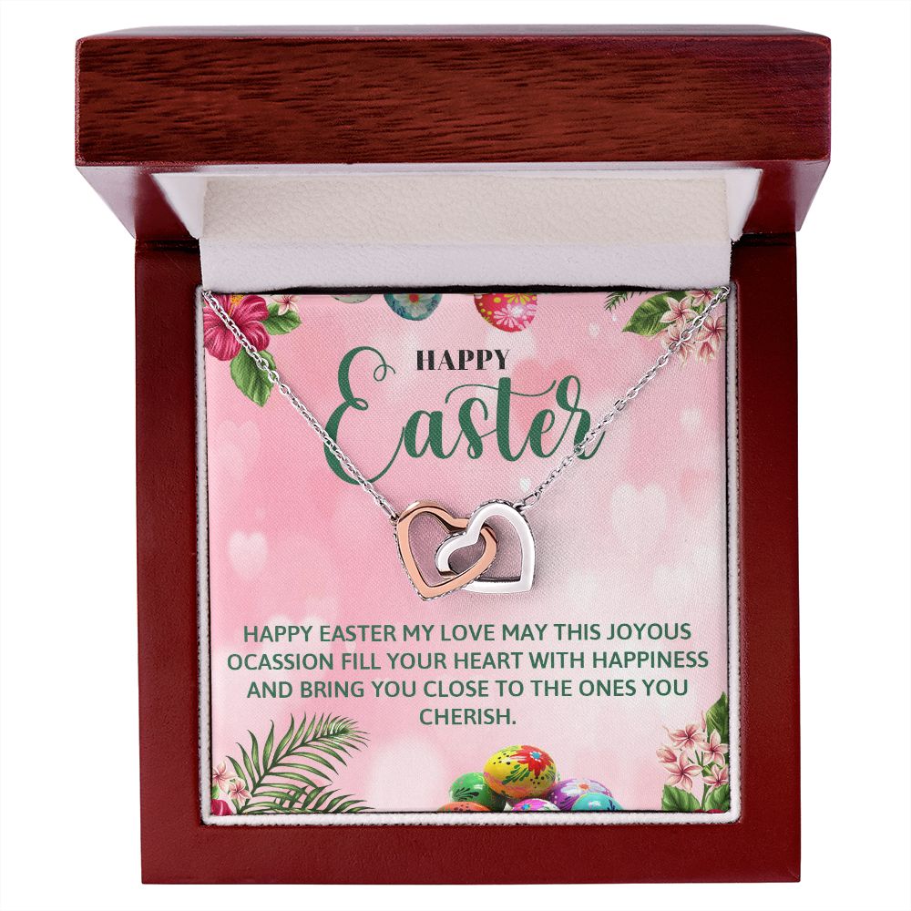 HAPPY EASTER, INTERLOCKING HEART NECKLACE WITH MESSAGE CARD, EASTER GIFT FOR FAMILY AND FRIENDS
