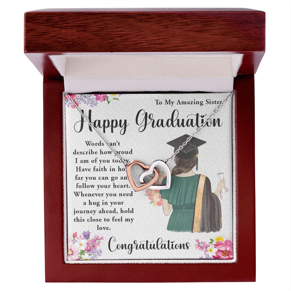 TO MY AMAZING SISTER, INTERLOCKING HEART NECKLACE FOR YOUR SISTER ON HER GRADUATION, CONGRATULATION GIFT FOR HER