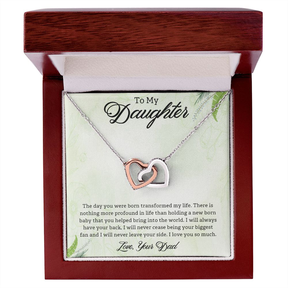 TO MY DAUGHTER, INTERLOCKING HEART NECKLACE, UNIQUE GIFT WITH MESSAGE CARD, BIRTHDAY AND DAUGHTER'S DAY GIFT FOR HER