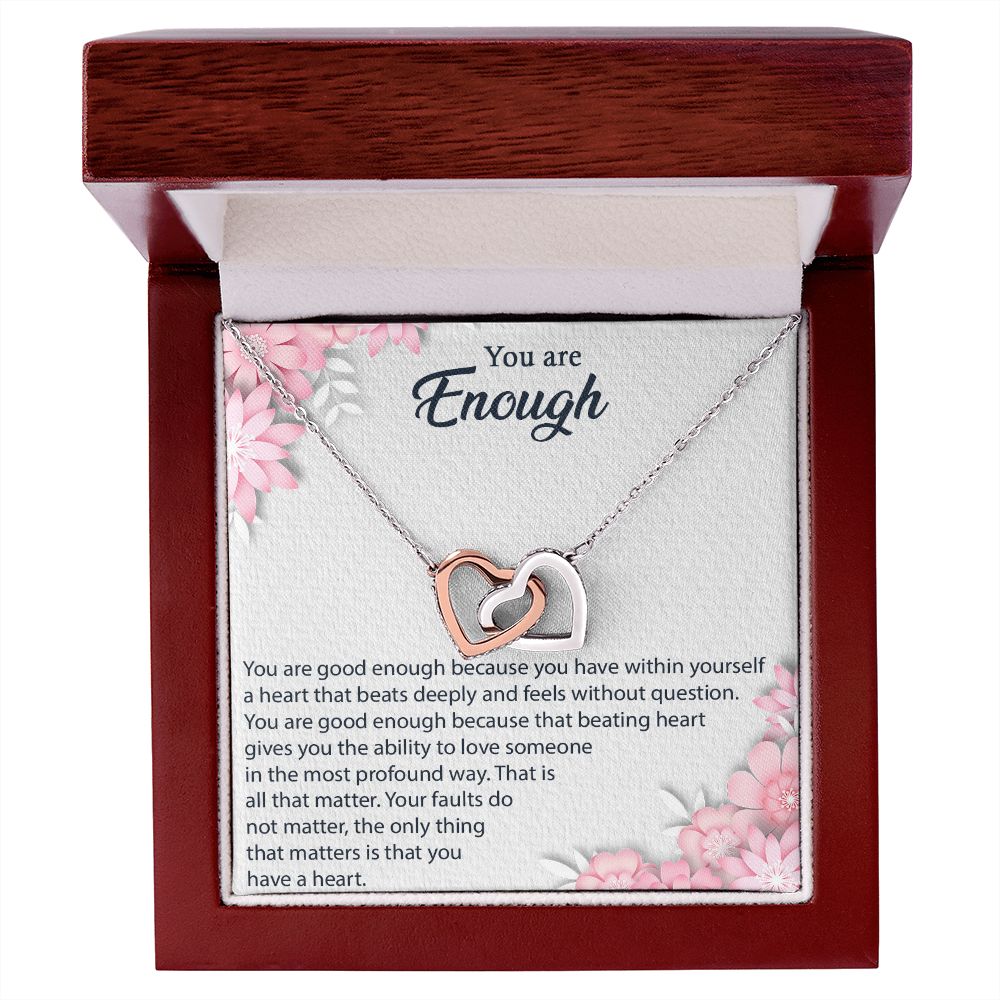 YOU ARE ENOUGH, INTERLOCKING HEART NECKLACE FOR HER, UNIQUE GIFT WITH MESSAGE CARD, GIFT FOR ALL OCCASION
