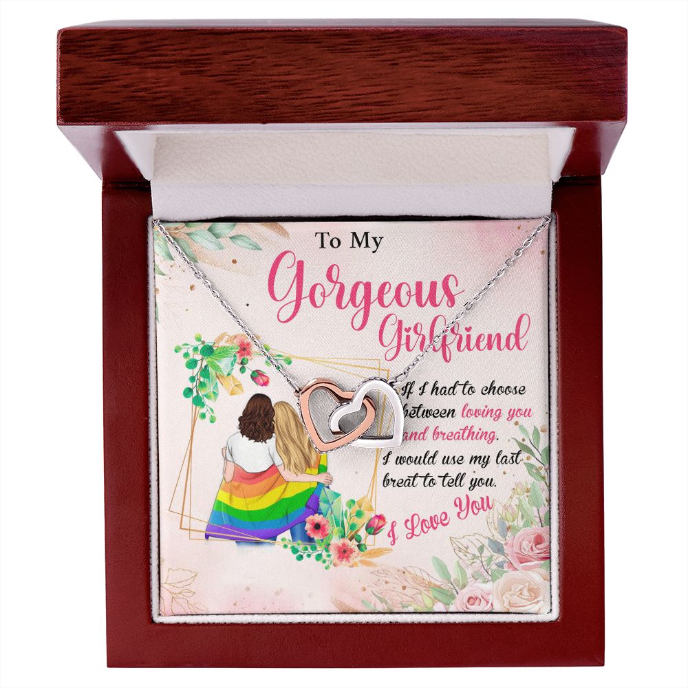 MY GORGEOUS GIRLFRIEND, INTERLOCKING HEART NECKLACE FOR LOVELY SOULMATE, FOR YOUR LGBTQ PARTNER, WITH MESSAGE CARD, PRIDE NECKLACE,
