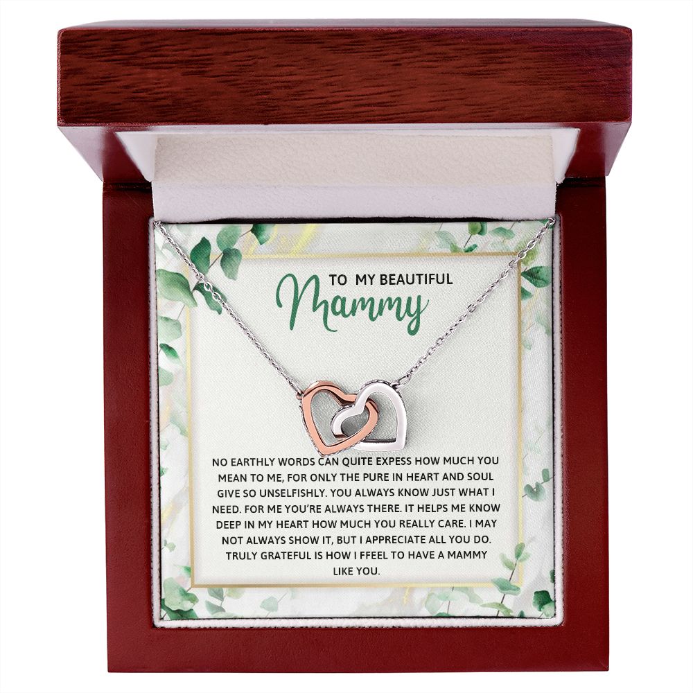 TO MY MAMMY, INTERLOCKING HEART NECKLACE FOR MOM, NECKLACE WITH MESSAGE CARD, BIRTHDAY, MOTHER'S DAY GIFT FOR HER