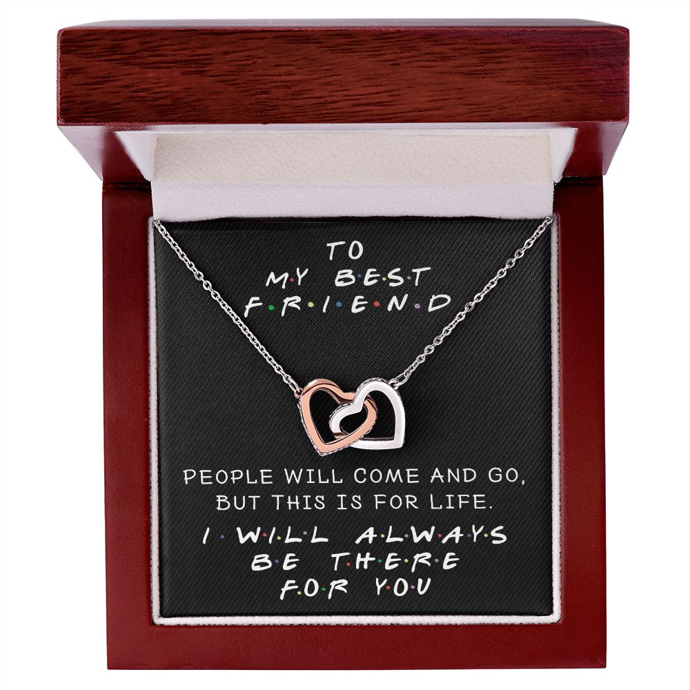 I WILL ALWAYS BE THERE FOR YOU, INTERLOCKING HEART NECKLACE WITH MESSAGE CARD, FOR SISTERS, FRIENDS, BFF, BIRTHDAY, FRIENDSHIP DAY GIFT FOR HER