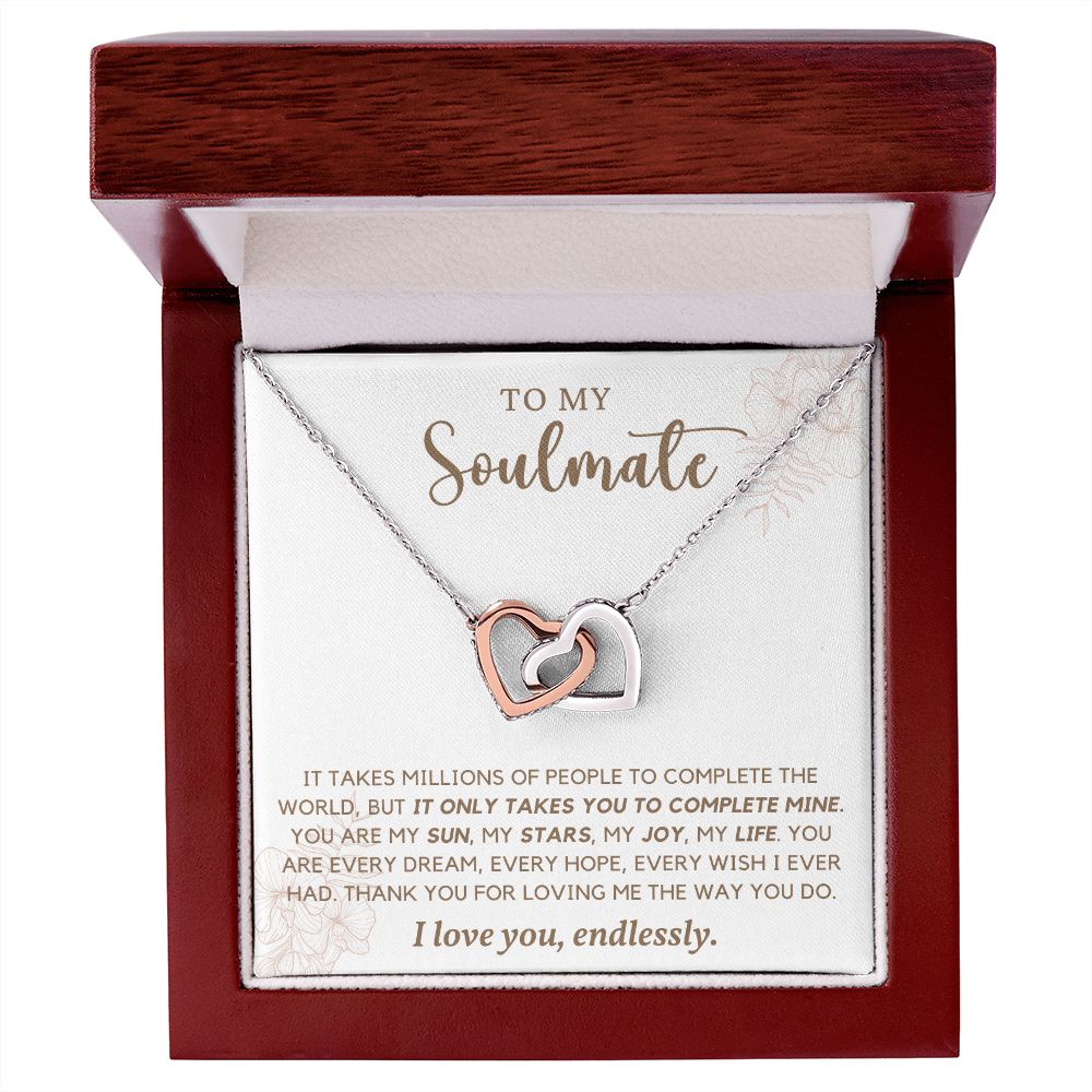 To My Soulmate I Love You Endlessly, Interlocking Heart Necklace, Gift For Her, Birthday, Anniversary Gift For Wife